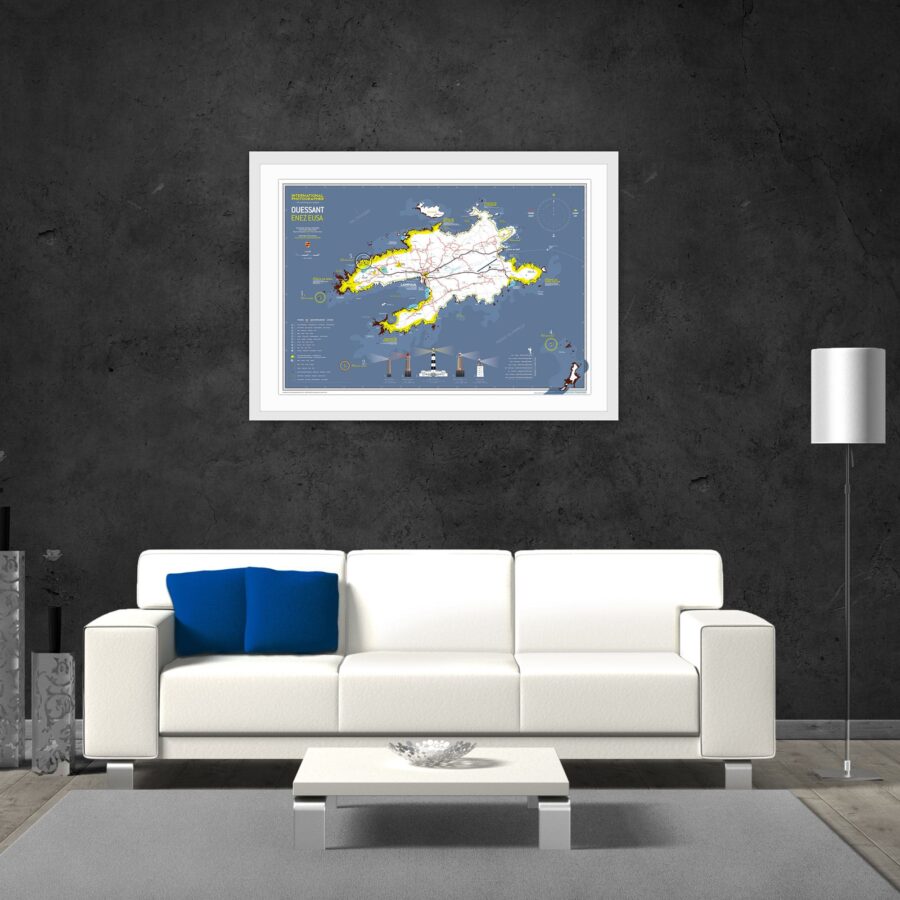 Transform your space with our map of the island of Ouessant, presented in the form of a giant poster. This magnificent depiction highlights the wild landscapes and picturesque charm of this iconic island. Ideal for those who have visited Ushant or dream of doing so, this card is a great way to evoke memories of adventure and inspiration. Hang it in your living room or office to bring a touch of escape and remind you of the wonders of this Breton destination.