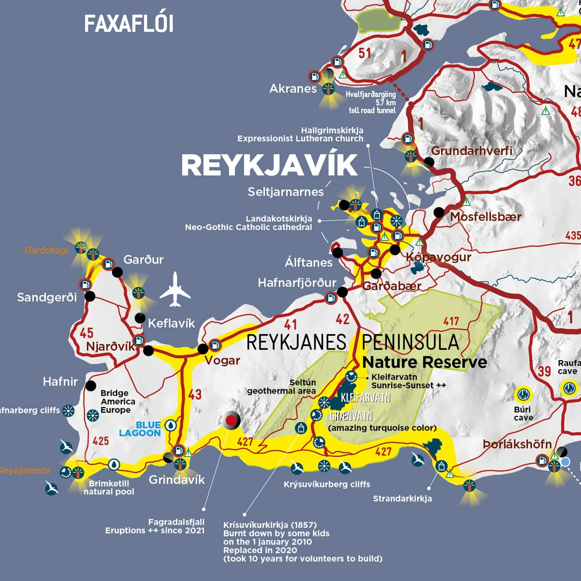 Une carte détaillée de l'Islande est un atout précieux pour planifier votre aventure. Elle vous permet de repérer les routes principales, comme la célèbre Route 1, mais aussi les petites routes moins fréquentées menant à des trésors cachés. Avec une carte bien détaillée, vous pourrez localiser les cascades, volcans, fjords, et plages de sable noir, ainsi que les zones de camping, stations-service, et points d’intérêt.