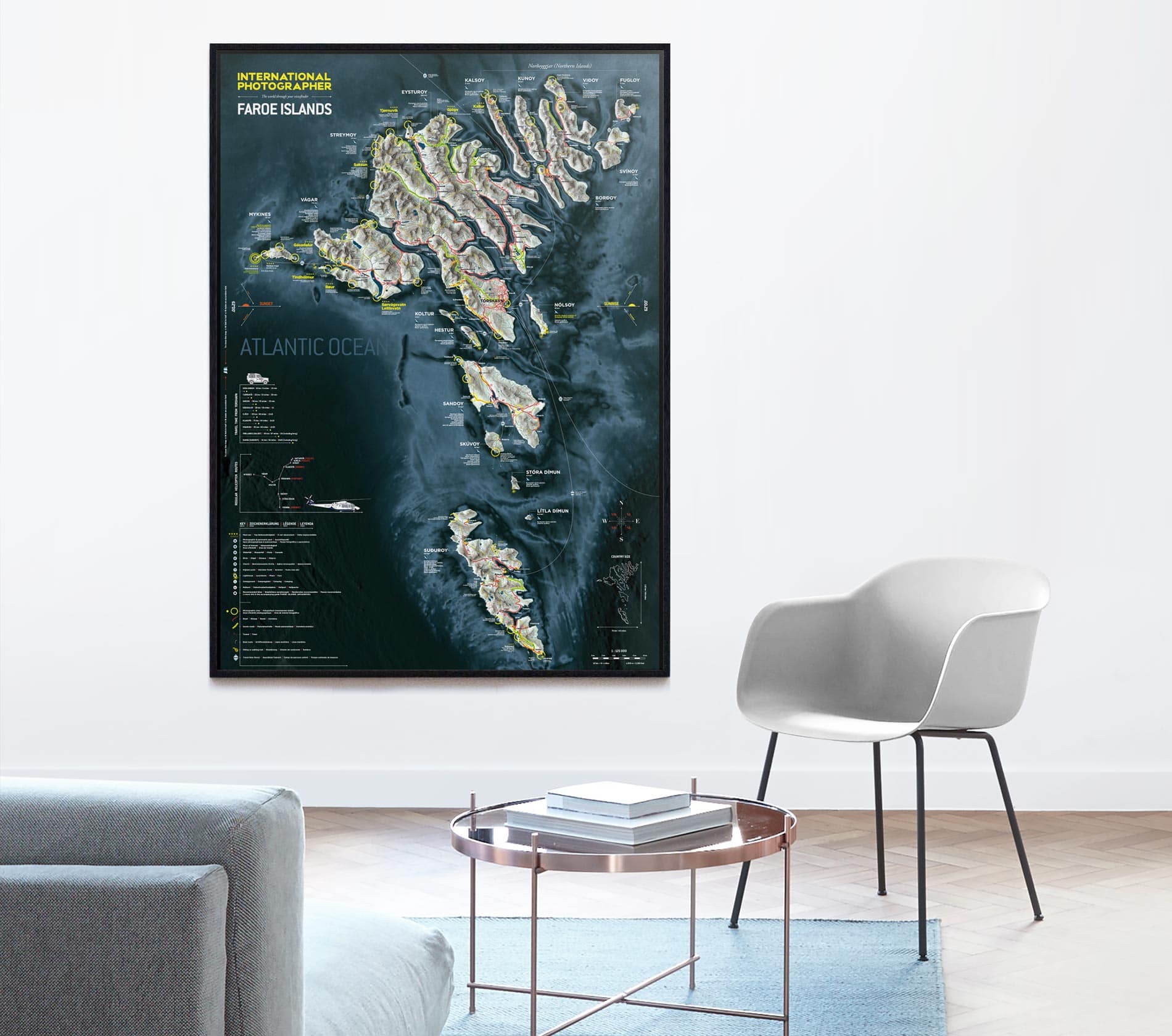 Capture the dramatic beauty of the Faroe Islands with this giant poster, designed to be framed. A stunning piece that showcases the islands' rugged landscapes, perfect for adding a touch of nature and adventure to your home décor.