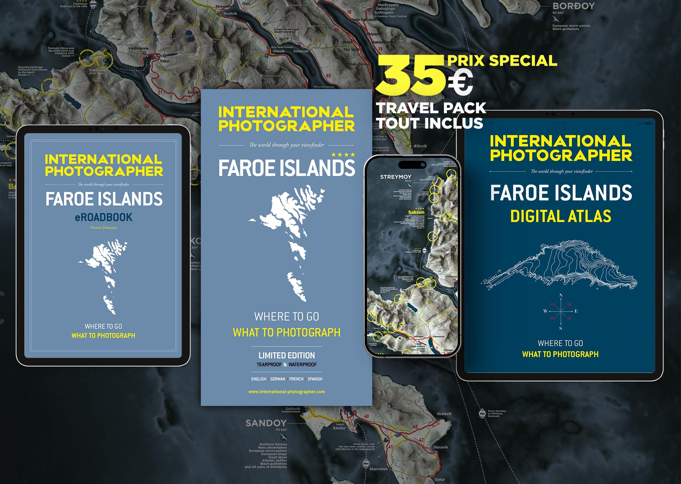 Préparez votre voyage aux îles Féroé grâce à nos circuits détaillés ! Ebook, guide PDF, carte imprimée ou atlas digital, choisissez le format qui vous convient pour explorer les plus beaux paysages et sites incontournables de l'archipel en toute liberté.